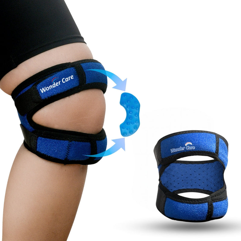 BUY 1 Get 1 FREE Wonder Care Adjustable Knee Neoprene_Blend Brace For Pain, Patella, Strap For Workout, Sports, Arthritis, Acl, Mcl, Meniscus Tear Patellar Tendon Support Men & Women Free Size (Blue/Black)