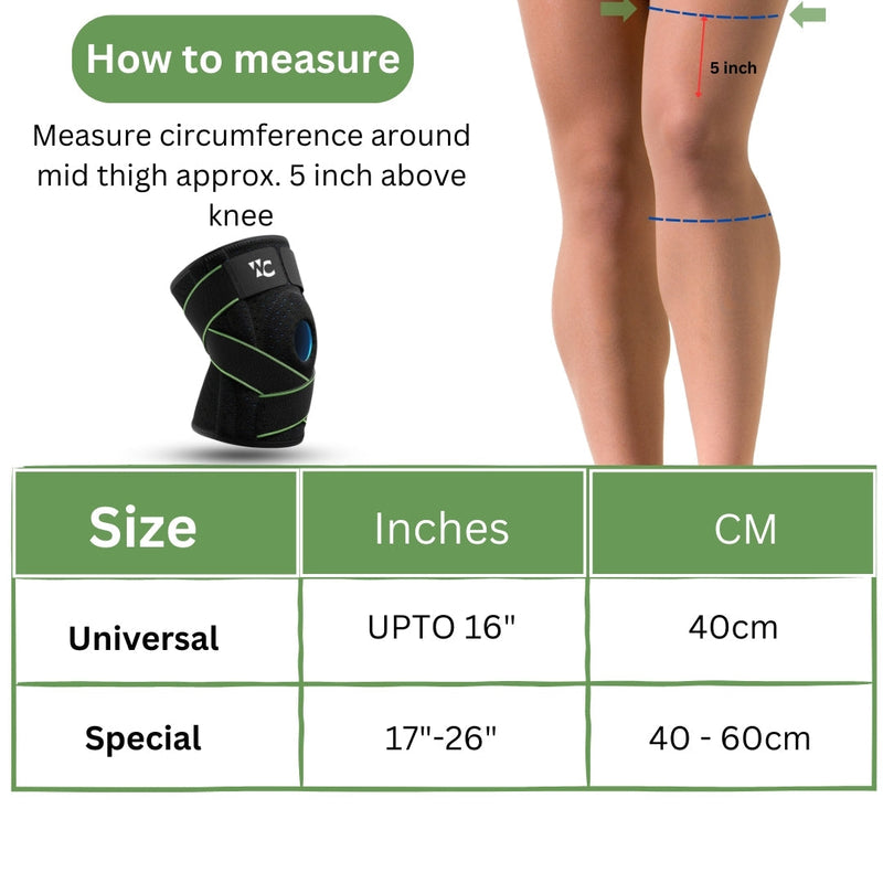 Wonder Care Neoprene Blend Adjustable Knee Support With Anti-Slip Silicon Strip,Breathable Patella Knee Brace Cap For Pain Relief,Sports, Arthritis Protection For Men & Women Free Size
