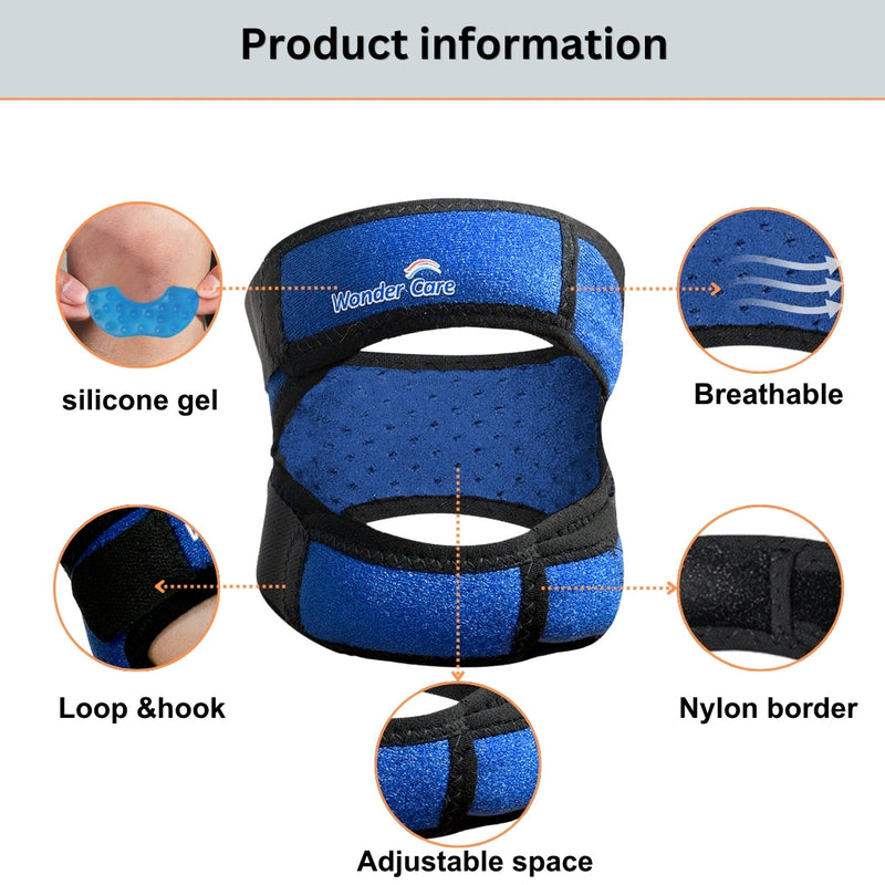 BUY 1 Get 1 FREE Wonder Care Adjustable Knee Neoprene_Blend Brace For Pain, Patella, Strap For Workout, Sports, Arthritis, Acl, Mcl, Meniscus Tear Patellar Tendon Support Men & Women Free Size (Blue/Black)