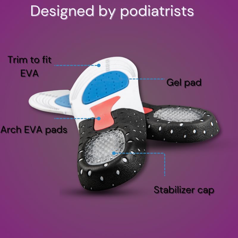 BUY 1 Get 1 FREE Wonder Care Trimmable Shoe Inserts for Men and Women, Silicone Gel Insoles| Shoe Pads for Sport Running| Shoe Inserts Pad |Shock Absorption Orthotics with a massaging insole(Size-9.5-15.5 UK)