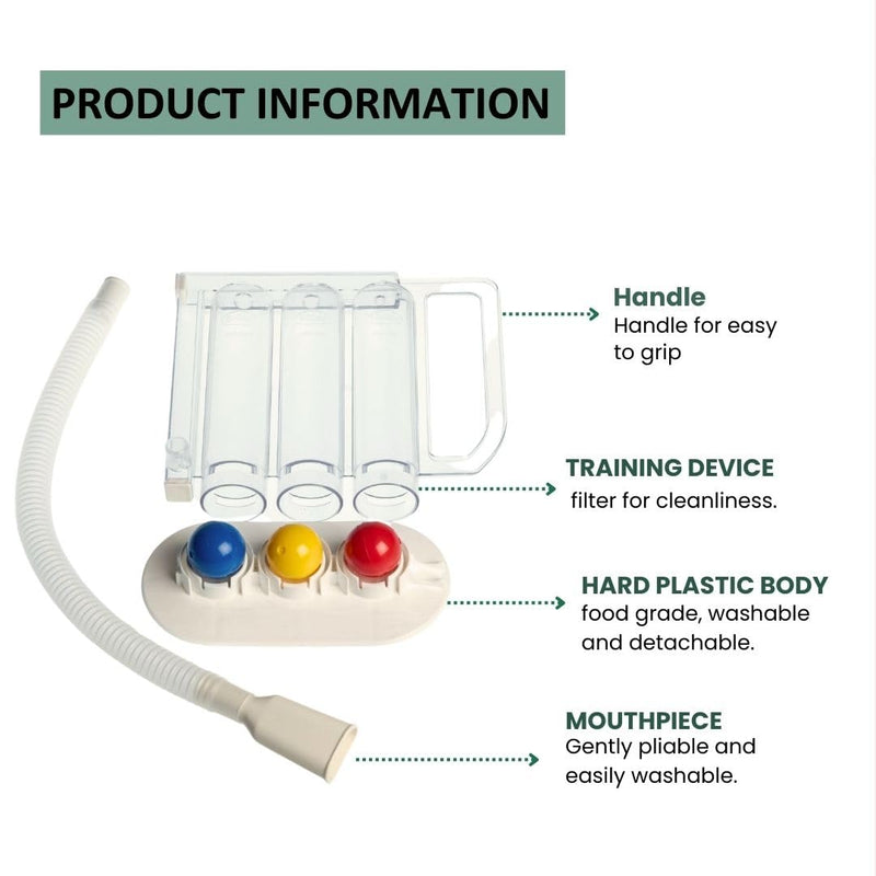 Wonder Care- Deep Breathing Lung Exerciser - 3 Balls Incentive Spirometer - Small and Washable for Adults, White, Pack of 1
