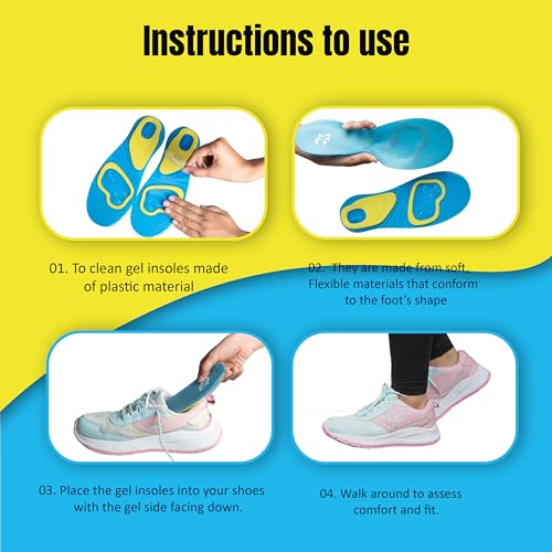 Wonder Care Silicone Gel Shoe Insoles Shoe Inserts All Day Superior Comfort Trim to Fit Insole Orthotics Gel for Arch Support Plantar Fasciitis Flat Feet Cushion Men & Womens Gel Insoles Pair of 1&2