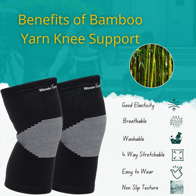 BUY 1 Get 1 FREE Wonder Care Black Bamboo Knee Sleeves for Men/Women, Knee Support for Running, Gym, Badminton, Sports, Compression Knee Sleeves | Perfect Knee Brace for Knee Pain and Enhanced Comfort