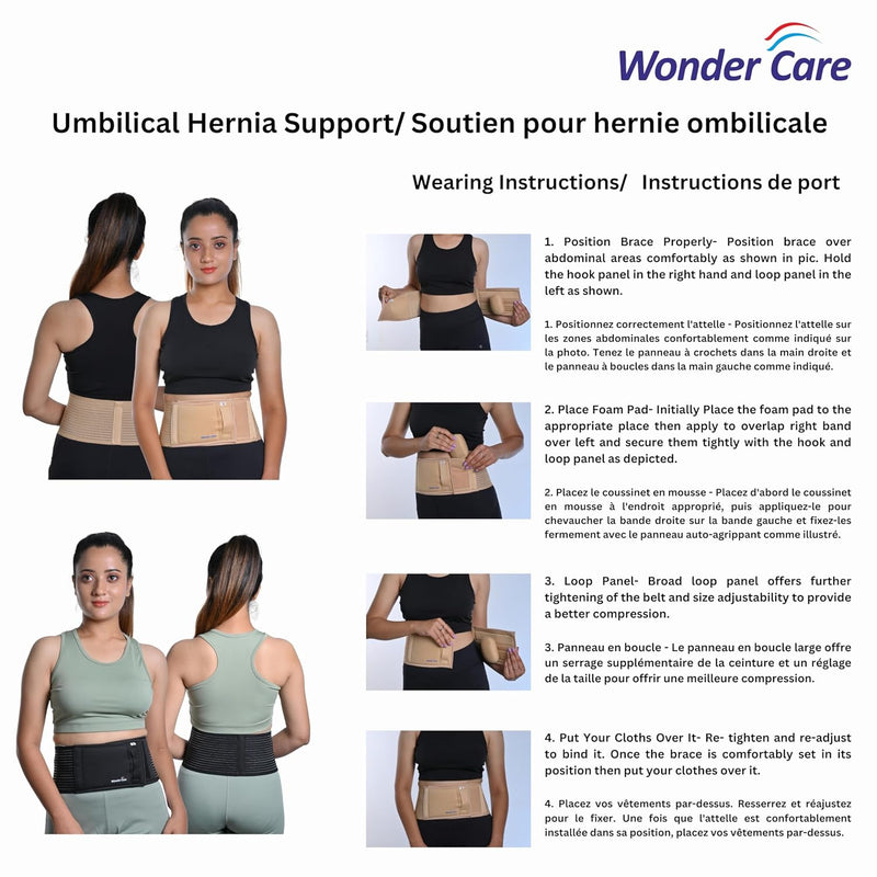 Wonder Care Polyester, Umbilical Black Hernia Belt Pain Relief Support Brace With 1 Removable Compression Pad For Men & Women
