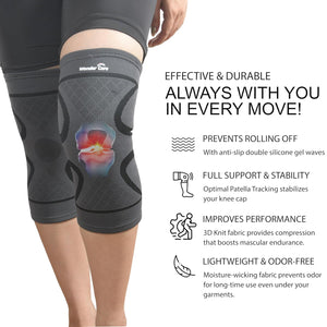 BUY 1 Get 1 FREE Knee Sleeve Knee Brace Compression Knee Sleeve For Men And Women Knee Support Running Knee Sleeve Workout Knee Sleeve Gym Hiking Sports Running Gym [Grey/Black] All Sizes