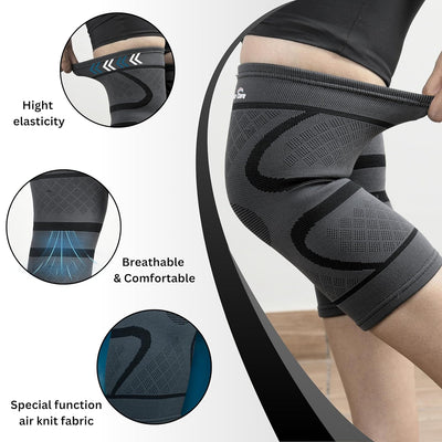 BUY 1 Get 1 FREE Knee Sleeve Knee Brace Compression Knee Sleeve For Men And Women Knee Support Running Knee Sleeve Workout Knee Sleeve Gym Hiking Sports Running Gym [Grey/Black] All Sizes